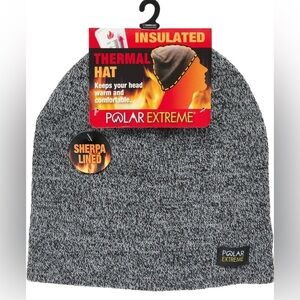 Polar Extreme NWT Gray Black  Faux Sherpa Knit Thermal Insulated Beanie Cap OSFM